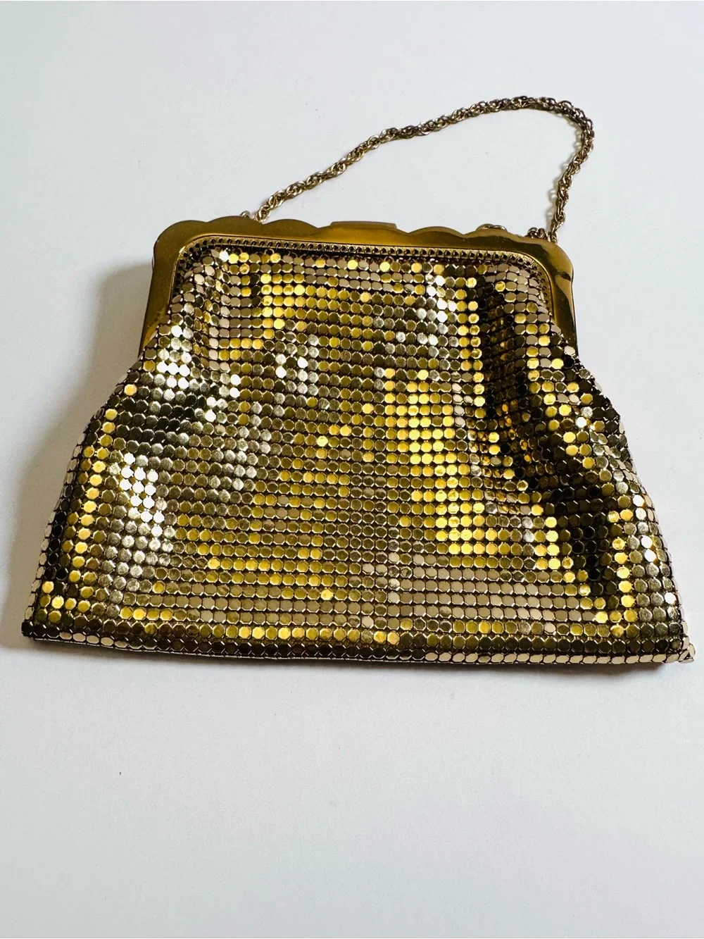 Vintage 1950s Whiting & Davis Gold Mesh Purse #2962 Pearlescent Clasp USA AS IS